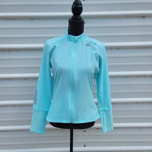 Adidas Womens Climalite Reflective Aqua Blue Exercise Run Tracksuit Jacket S - Picture 1 of 11